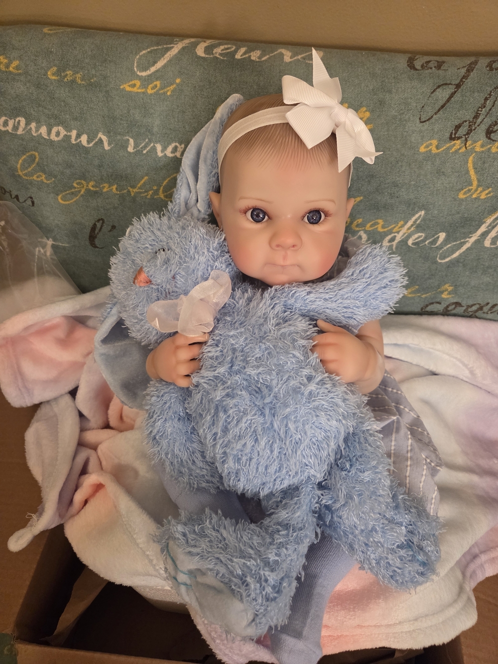 Realistic Baby Doll with Blue Plush Bunny